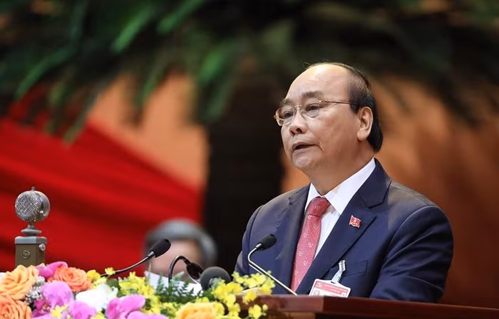 Ủy viên Bộ Chính trị, Thủ tướng Chính phủ Nguyễn Xuân Phúc thay mặt Đoàn Chủ tịch đọc Diễn văn khai mạc Đại hội. (Ảnh: TTXVN)
