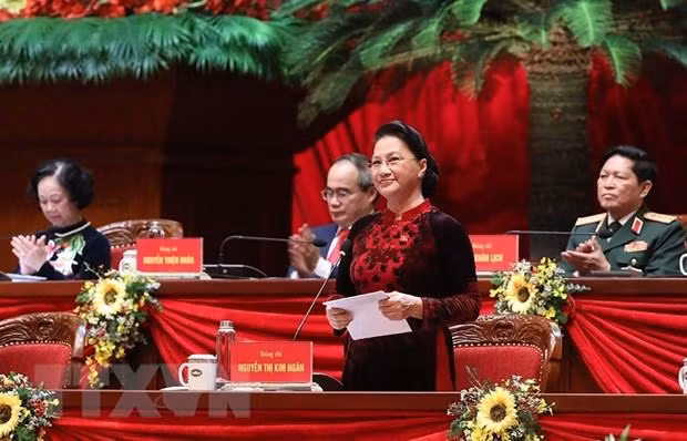 Đồng chí Nguyễn Thị Kim Ngân, Ủy viên Bộ Chính trị, Chủ tịch Quốc hội thay mặt Đoàn Chủ tịch điều hành Đại hội. (Ảnh: TTXVN) Đồng chí Nguyễn Thị Kim Ngân, Ủy viên Bộ Chính trị, Chủ tịch Quốc hội thay mặt Đoàn Chủ tịch điều hành Đại hội. (Ảnh: TTXVN)