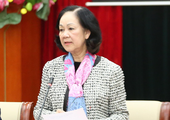 Trưởng Ban Dân vận Trung ương Trương Thị Mai yêu cầu đổi mới phương thức kiểm tra việc thực hiện quy chế dân chủ ở cơ sở. Ảnh: VGP/Đình Nam