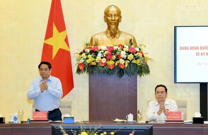 Thủ tướng Chính phủ Phạm Minh Chính, Chủ tịch Quốc hội Trần Thanh Mẫn đồng chủ trì Hội nghị. hn.jpg