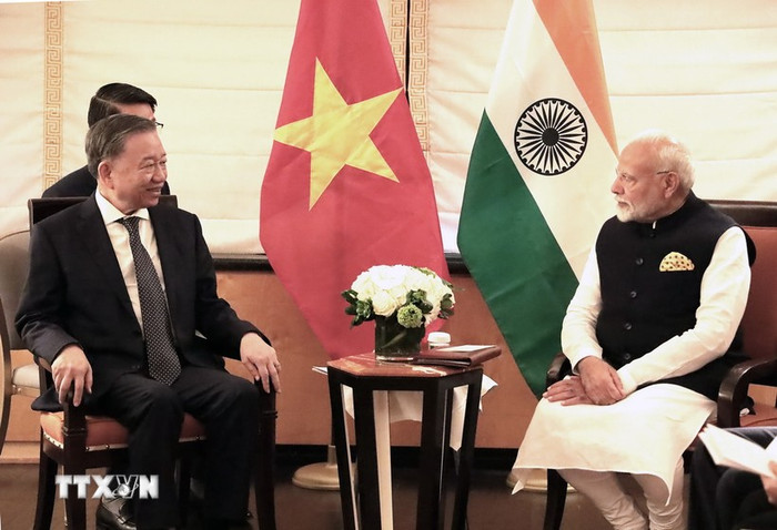 Tổng Bí thư, Chủ tịch nước Tô Lâm gặp Thủ tướng Ấn Độ Narendra Modi. (Ảnh: Thanh Tuấn/TTXVN) Tổng Bí thư, Chủ tịch nước Tô Lâm gặp Thủ tướng Ấn Độ Narendra Modi. (Ảnh: Thanh Tuấn/TTXVN)