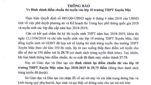 Trích thông báo 1151 của Sở Giáo dục và Đào tạo tỉnh Bà Rịa - Vũng Tàu (ảnh: P.L) Trích thông báo 1151 của Sở Giáo dục và Đào tạo tỉnh Bà Rịa - Vũng Tàu (ảnh: P.L)
