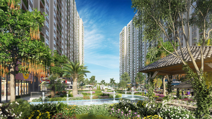 Dòng sông lười phong thủy uốn lượn dưới chân tòa nhà Dòng sông lười phong thủy uốn lượn dưới chân tòa nhà