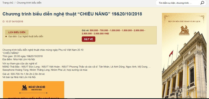 Giá vé buổi biểu diễn “Chiều nắng” từ 500.000 đến 3 triệu đồng Giá vé buổi biểu diễn “Chiều nắng” từ 500.000 đến 3 triệu đồng