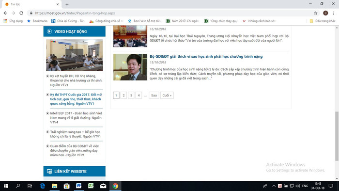 Ảnh chụp màn hình Cổng Thông tin Bộ Giáo dục và Đào tạo ngày 31/10/2018 Ảnh chụp màn hình Cổng Thông tin Bộ Giáo dục và Đào tạo ngày 31/10/2018