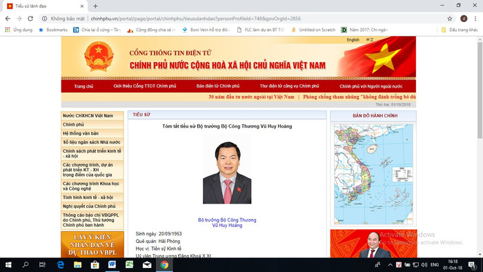Ảnh chụp màn hình Cổng thông tin điện tử Chính phủ ngày 1/10/2018 Ảnh chụp màn hình Cổng thông tin điện tử Chính phủ ngày 1/10/2018