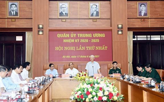 Tổng Bí thư Nguyễn Phú Trọng, Bí thư Quân ủy Trung ương chủ trì Hội nghị Quân ủy Trung ương, nhiệm kỳ 2020 - 2025 lần thứ nhất. Tổng Bí thư Nguyễn Phú Trọng, Bí thư Quân ủy Trung ương chủ trì Hội nghị Quân ủy Trung ương, nhiệm kỳ 2020 - 2025 lần thứ nhất.