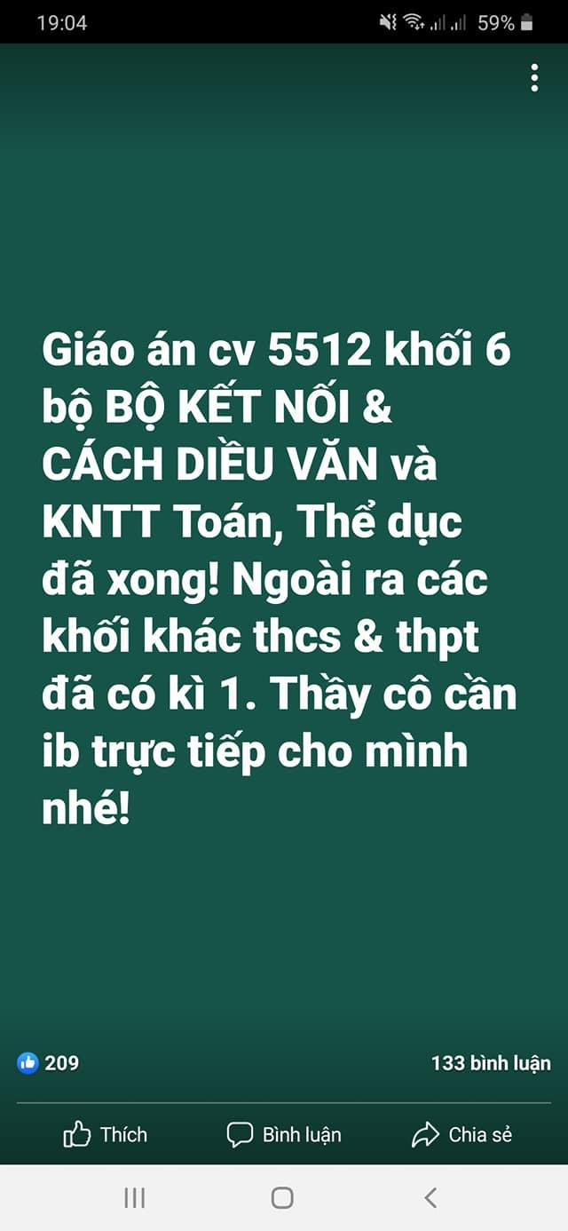 Kế hoạch bài dạy theo Công văn 5512/BGDĐT-GDTrH đã được rao bán tràn lan trên mạng xã hội Kế hoạch bài dạy theo Công văn 5512/BGDĐT-GDTrH đã được rao bán tràn lan trên mạng xã hội