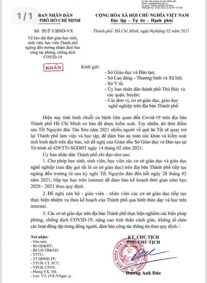 Văn bản của Ủy ban nhân dân Thành phố Hồ Chí Minh. (ảnh: P.L)