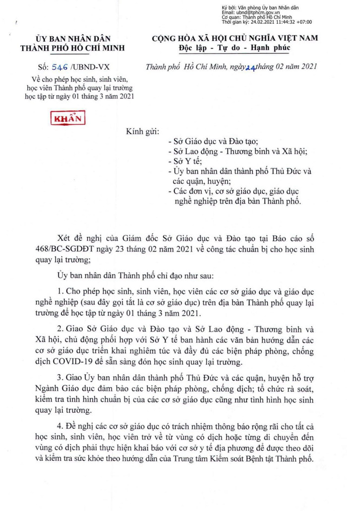 Trích văn bản 546 của Ủy ban nhân dân Thành phố Hồ Chí Minh (ảnh: P.L) Trích văn bản 546 của Ủy ban nhân dân Thành phố Hồ Chí Minh (ảnh: P.L)
