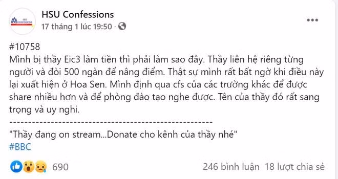 Thông tin tố của sinh viên qua diễn đàn của trường (ảnh chụp màn hình)
