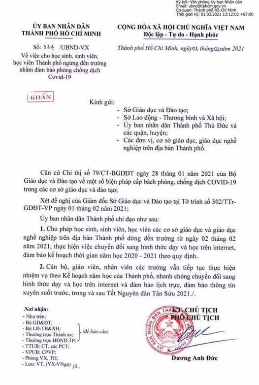 Văn bản 324 của Phó Chủ tịch Ủy ban nhân dân Thành phố Hồ Chí Minh ký (ảnh: P.L) Văn bản 324 của Phó Chủ tịch Ủy ban nhân dân Thành phố Hồ Chí Minh ký (ảnh: P.L)