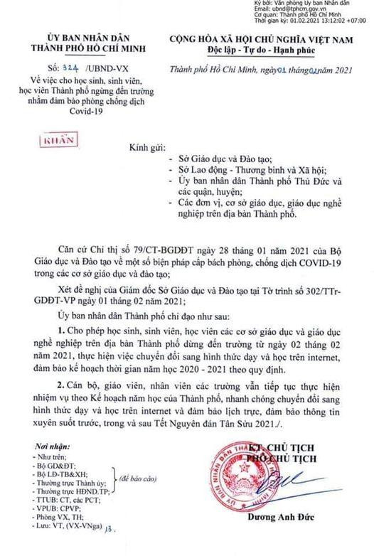 Văn bản 324 của Phó Chủ tịch Ủy ban nhân dân Thành phố Hồ Chí Minh ký (ảnh: P.L) Văn bản 324 của Phó Chủ tịch Ủy ban nhân dân Thành phố Hồ Chí Minh ký (ảnh: P.L)