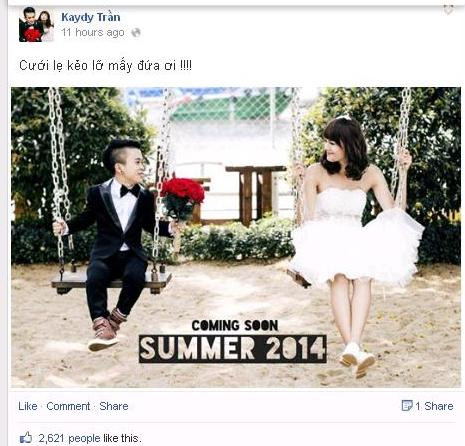 Tấm hình cưới được Phạm Xuân Tiến đăng tải trên trang Fanpage của mình thu hút hơn gần 3000 like Tấm hình cưới được Phạm Xuân Tiến đăng tải trên trang Fanpage của mình thu hút hơn gần 3000 like