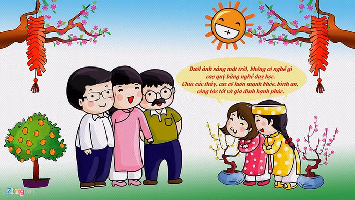 Chúc Tết thầy cô là nét đẹp truyền thống thể hiện tình cảm thầy trò đáng quý. (Ảnh: zing.vn) Chúc Tết thầy cô là nét đẹp truyền thống thể hiện tình cảm thầy trò đáng quý. (Ảnh: zing.vn)