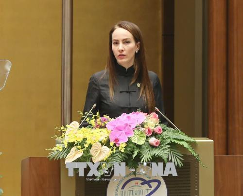 Bà Gabriela Cuevas Barron, Chủ tịch Liên minh Nghị viện Thế giới (IPU) phát biểu. Ảnh: Doãn Tấn/TTXVN