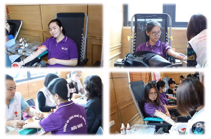 Sinh viên tình nguyện Trường Đại học UTM tham gia hiến máu.
