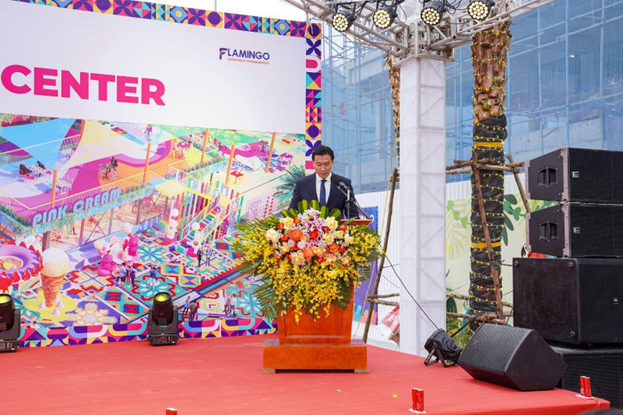 Đại diện chủ đầu tư Flamingo phát biểu tại lễ ra mắt Golden Hill Center. Ảnh: Flamingo Holdings