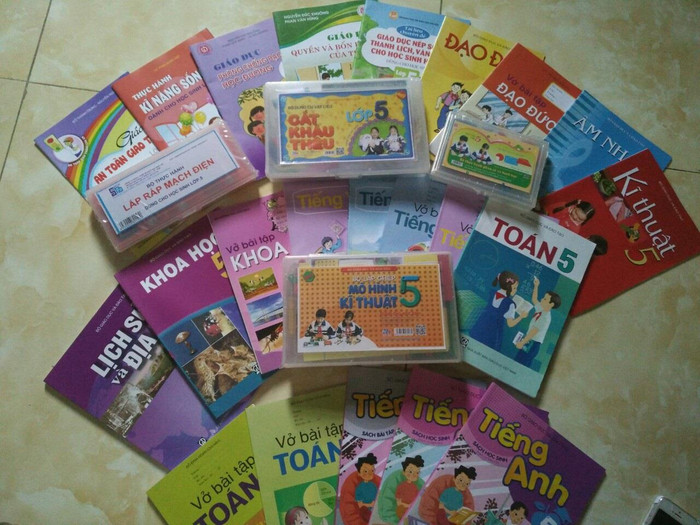 Bộ sách lớp 5 có giá 745.000 đồng gồm sách giáo khoa cơ bản có giá 89.000 đồng còn lại sách vở bài tập, sách tham khảo. Ảnh: NVCC.