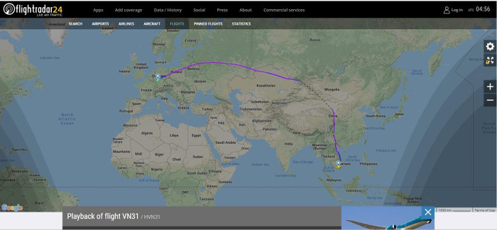 Hình ảnh lịch trình chuyến bay VN31 của Vietnam Airlines tối ngày 28/5 được cho là bị chậm nhiều phút vì chờ vị khách VIP. Ảnh: Chụp từ màn hình flightradar24. Hình ảnh lịch trình chuyến bay VN31 của Vietnam Airlines tối ngày 28/5 được cho là bị chậm nhiều phút vì chờ vị khách VIP. Ảnh: Chụp từ màn hình flightradar24.
