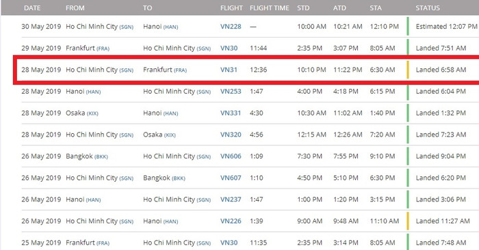 Chuyến bay VN31 của Vietnam Airlines delay 72 phút được cho là để chờ một khách vip. Ảnh: Chụp từ màn hình flightradar24.