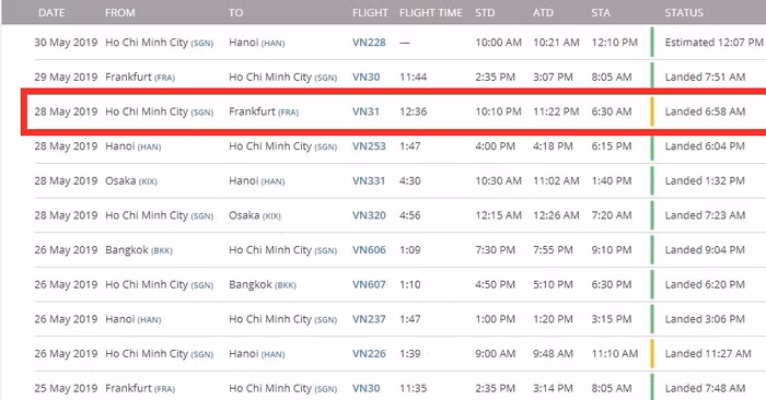 Chuyến bay VN31 của Vietnam Airlines delay 72 phút được cho là để chờ một khách vip. Ảnh: Chụp từ màn hình flightradar24.