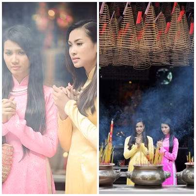 Vương Thu Phương và Phan Thị Mơ đoan trang trong tà áo dài truyền thống của người Việt