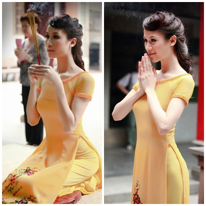 Thái Hà dịu dàng với tóc tết và áo dài cổ tròn xinh xắn Thái Hà dịu dàng với tóc tết và áo dài cổ tròn xinh xắn