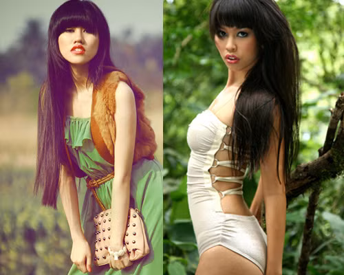 Hot girl Emily Hồng Nhung có đôi môi cong giống hệt Hà Anh. Họ là một trong những cặp sao Việt giống nhau nhất hiện nay. Về độ gợi cảm, "đàn em" cũng không thua gì "đàn chị".