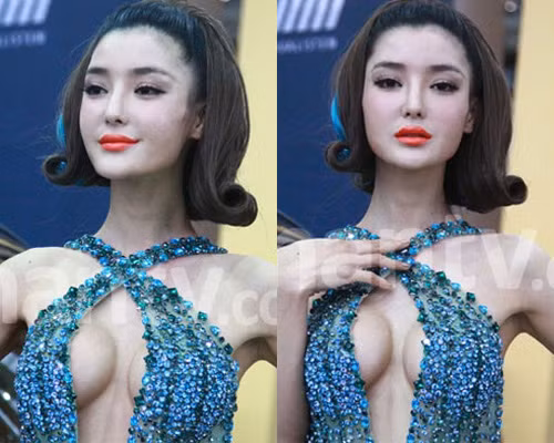 Hình ảnh mới đây của Lý Dĩnh Chi với chiếc cằm nhọn, mặt mũi sưng húp và khuôn ngực xộc xệch.