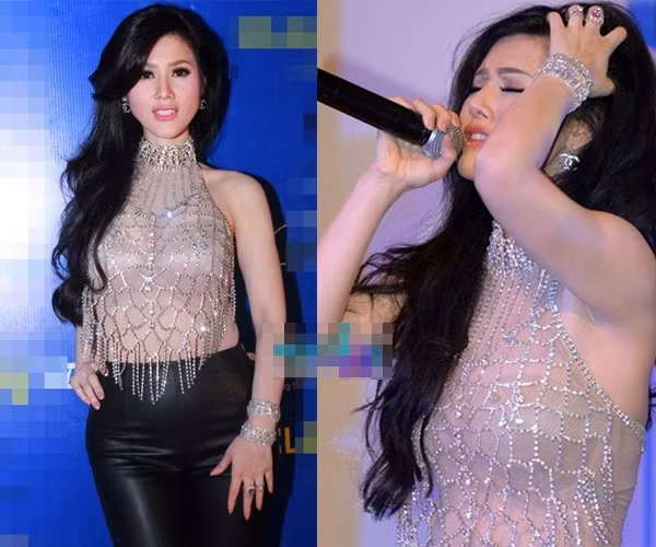 Phải nhìn kỹ mới phát hiện ra lớp voan màu da trong chiếc áo gợi cảm của Maria Đinh Phương Ánh