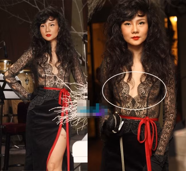 Dương Yến Ngọc khiến nhiều người tưởng rằng cô sơ sẩy lộ nhũ hoa trong thiết kế voan quá táo bạo nhưng thực tế lại không phải như vậy vì cô đã sử dụng miếng dán ngực màu nude mà phải nhìn rất kỹ mới phát hiện ra