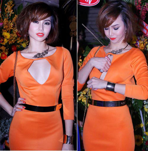 Đinh Ngọc Diệp là một cô nàng rất mạnh dạn trong chuyện ăn mặc, nhất là khi khoe vòng 1. Những bộ đầm khoét ngực quá hở hang không ít lần khiến người đẹp khốn đốn tại các sự kiện. Nhưng dường như cô vẫn chưa đúc rút được bài học nào.