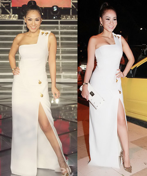 1. Thu Minh diện váy 150 triệu đồng Nếu trước đây, nữ giám khảo The Voice liên tục tạo bão dư luận bởi phong cách ăn mặc quá hở hang; thì vài tháng gần đây, Thu Minh liên tục được ngợi khen bởi sức chơi hàng hiệu rất "chất" của mình. Điểm nhấn gần đây nhất, cũng là chiếc váy đắt tiền nhất mà cô mặc trong năm 2012 là mẫu váy mang nhãn hiệu Versace. Chiếc váy trị giá 150 triệu đồng, được kết hợp cùng một loạt phụ kiện trị giá cỡ... trăm triệu vô cùng xa xỉ.