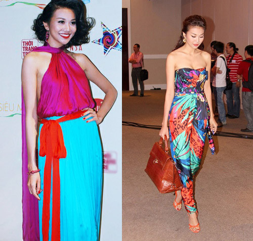 7. Loạt váy trăm triệu của Thanh Hằng Thu nhập khủng nhờ nguồn thu từ quảng cáo và dự sự kiện, nhưng siêu mẫu Thanh Hằng không phải tốn quá nhiều tiền cho hàng hiệu, dù rằng cô luôn xuất hiện cùng những món váy áo vô cùng đắt giá. Khi làm ban giám khảo chấm thi của cuộc thi Siêu mẫu Việt Nam 2011, Thanh Hằng diện một bộ jumpsuit (phải) của hãng thời trang Salvatore có giá 5000 USD (100 triệu đồng) và đôi sandal cùng hãng giá 2000 USD. Bộ váy (bìa phải) cũng trị giá hơn 100 triệu đồng