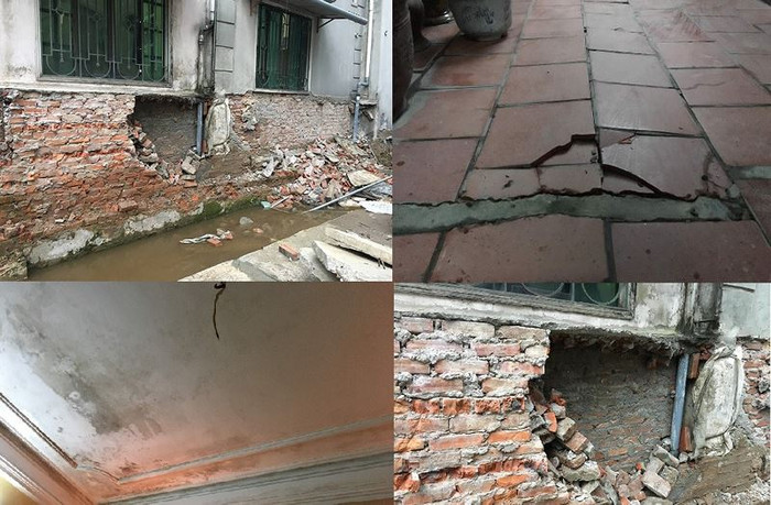 Nhà của nhiều hộ dân liền kề dự án FLC Twin Towers số 265 Cầu Giấy bị hư hỏng, lún, nứt, trần thấm nước. Ảnh: Vũ Phương. Nhà của nhiều hộ dân liền kề dự án FLC Twin Towers số 265 Cầu Giấy bị hư hỏng, lún, nứt, trần thấm nước. Ảnh: Vũ Phương.