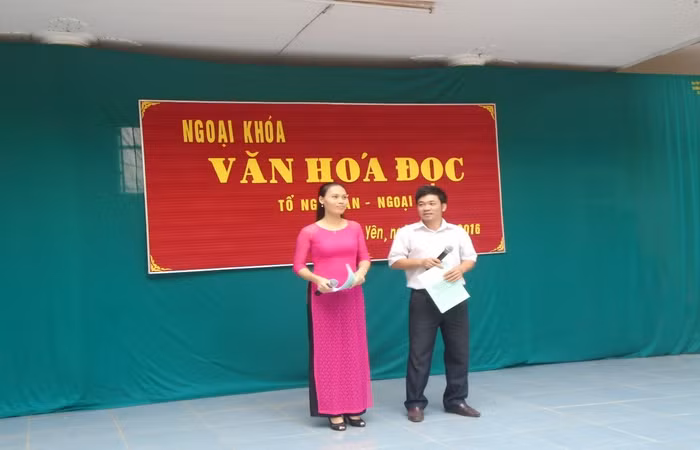 Ngoại khóa "Văn hóa đọc" ở Trường trung học phổ thông Vĩnh Yên tháng 12 /2016. (Ảnh Văn Lự)