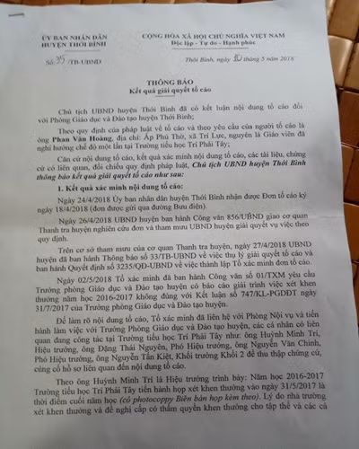 Thông báo số 35 của Ủy ban nhân dân huyện Thới Bình, tỉnh Cà Mau (ảnh: P.L)