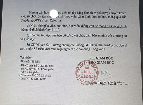 Trích văn bản 61 của Sở Giáo dục và Đào tạo tỉnh Đồng Tháp (ảnh: P.L) Trích văn bản 61 của Sở Giáo dục và Đào tạo tỉnh Đồng Tháp (ảnh: P.L)
