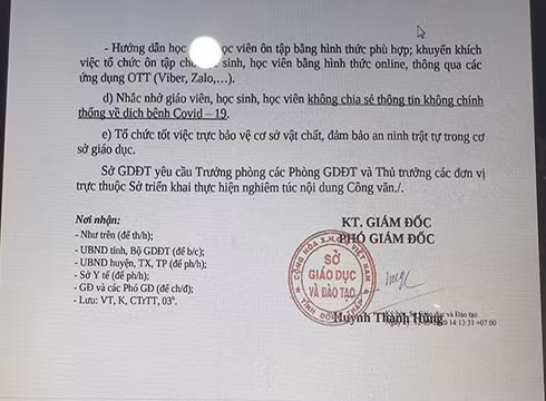 Trích văn bản 61 của Sở Giáo dục và Đào tạo tỉnh Đồng Tháp (ảnh: P.L)