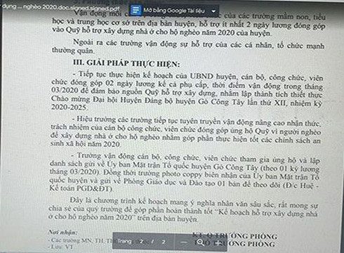 Trích văn bản 145/KH-PGDDT của Phòng Giáo dục và Đào tạo huyện Gò Công Tây, Tiền Giang (ảnh: P.L)