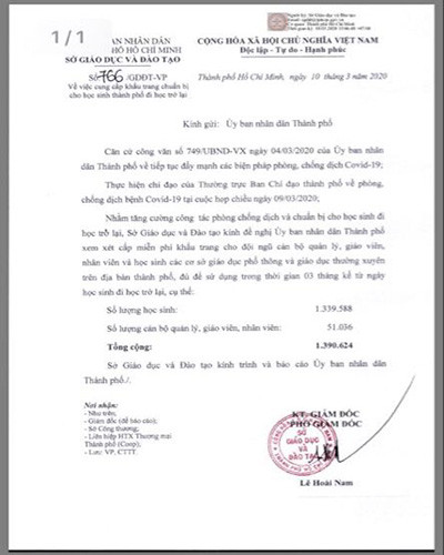 Văn bản 766 của Sở Giáo dục và Đào tạo Thành phố Hồ Chí Minh (ảnh: P.L)