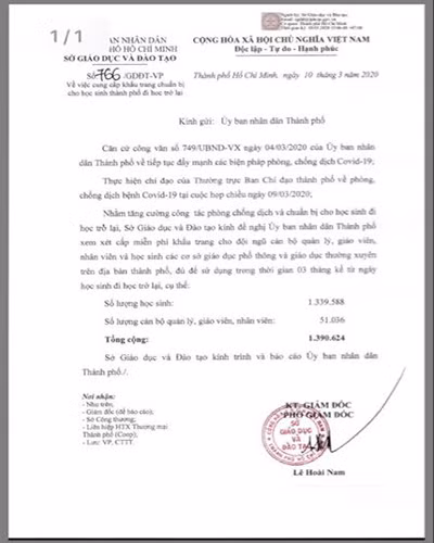 Văn bản 766 của Sở Giáo dục và Đào tạo Thành phố Hồ Chí Minh (ảnh: P.L)
