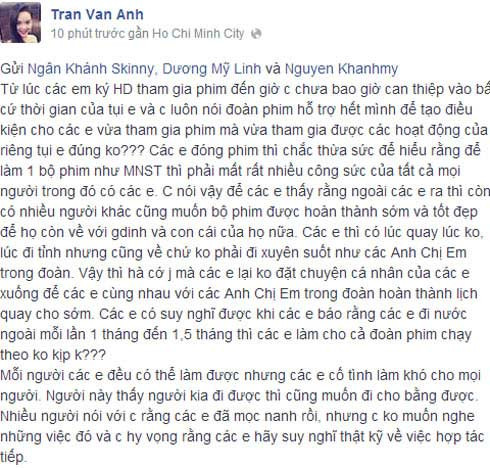 Nhân viên sản xuất phim Người đẹp Sài Thành tố Ngân Khánh, Khánh My, Dương Mỹ Linh trên trang cá nhân