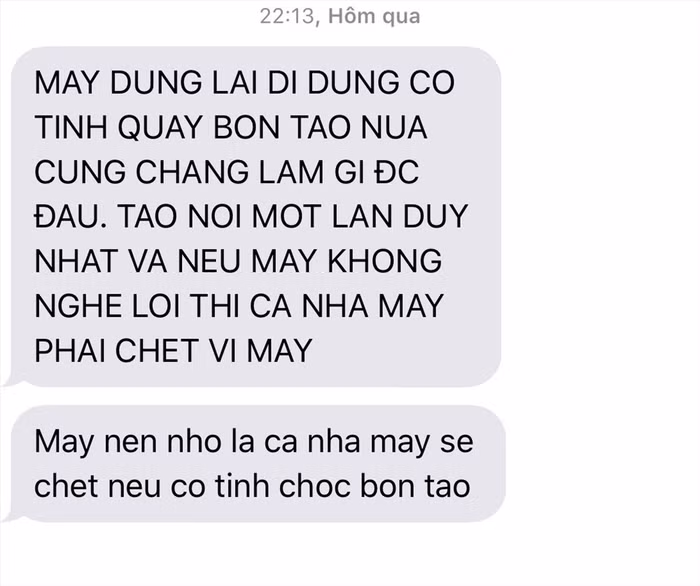 Nội dung nhóm tác giả loạt phóng sự điều tra "bảo kê" chợ Long Biên nhận được tin nhắn đe dọa giết cả nhà từ số máy lạ. Ảnh: NVCC.