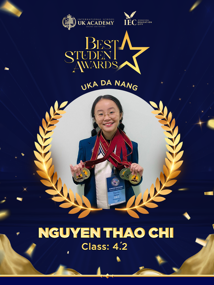 Em Phạm Thảo Chi, học sinh lớp 4.2 Trường Quốc tế Song ngữ Học viện Anh Quốc – UKA Đà Nẵng đã giành được 4 huy chương tại cuộc thi World Scholar’s Cup 2023. Em Phạm Thảo Chi, học sinh lớp 4.2 Trường Quốc tế Song ngữ Học viện Anh Quốc – UKA Đà Nẵng đã giành được 4 huy chương tại cuộc thi World Scholar’s Cup 2023.