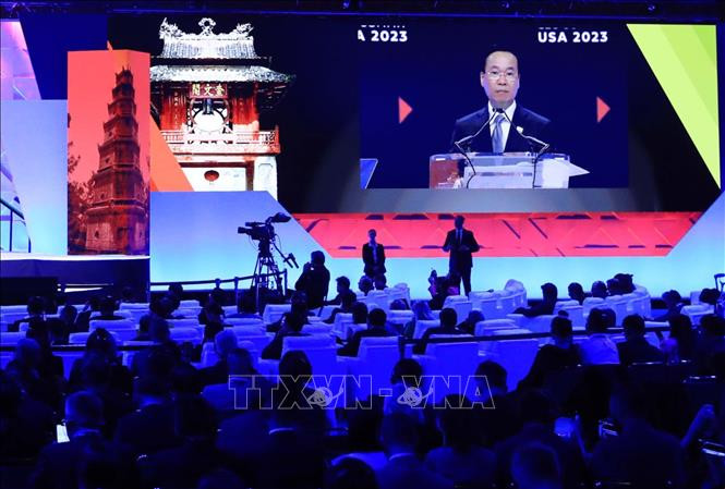 Chủ tịch nước Võ Văn Thưởng phát biểu tại Hội nghị Thượng đỉnh Doanh nghiệp APEC. Ảnh: Thống Nhất/TTXVN Chủ tịch nước Võ Văn Thưởng phát biểu tại Hội nghị Thượng đỉnh Doanh nghiệp APEC. Ảnh: Thống Nhất/TTXVN