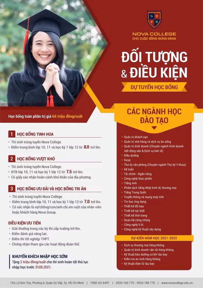 Chi tiết học bổng dành cho tân sinh viên Nova College năm học 2021-2022