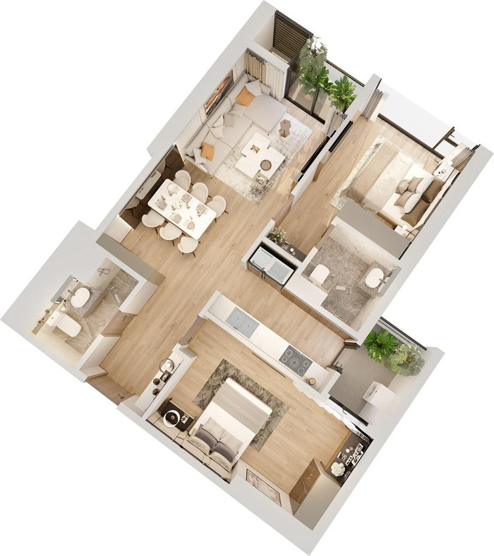 Mặt bằng căn hộ 2 phòng ngủ tại The Matrix One.