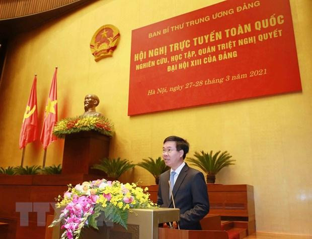 Ông Võ Văn Thưởng, Ủy viên Bộ Chính trị, Thường trực Ban Bí thư phát biểu khai mạc, chỉ đạo hội nghị. (Ảnh: Phương Hoa/TTXVN) Ông Võ Văn Thưởng, Ủy viên Bộ Chính trị, Thường trực Ban Bí thư phát biểu khai mạc, chỉ đạo hội nghị. (Ảnh: Phương Hoa/TTXVN)
